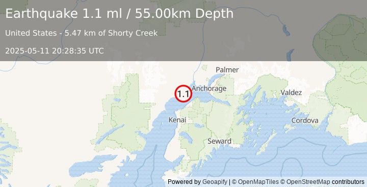 Earthquake 6 km SE of Beluga, Alaska (1.1 ml) (2025-05-11 20:28:35 UTC)