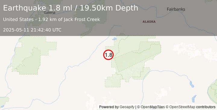 Earthquake 49 km WSW of Denali National Park, Alaska (1.8 ml) (2025-05-11 21:42:40 UTC)