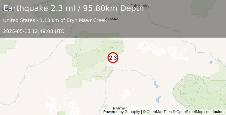 Earthquake 35 km WSW of Cantwell, Alaska (2.3 ml) (2025-05-13 12:49:08 UTC)