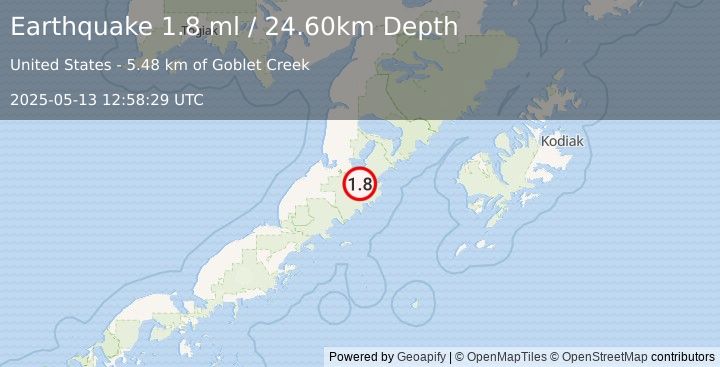 Earthquake 41 km SE of Ugashik, Alaska (1.8 ml) (2025-05-13 12:58:29 UTC)