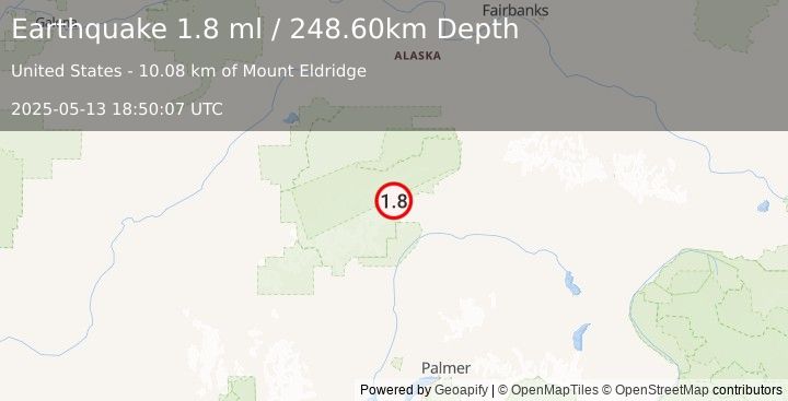 Earthquake 65 km WSW of Cantwell, Alaska (1.8 ml) (2025-05-13 18:50:07 UTC)