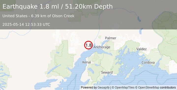 Earthquake 17 km N of Beluga, Alaska (1.8 ml) (2025-05-14 12:53:33 UTC)