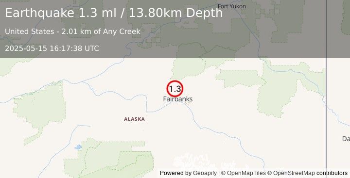 Earthquake 12 km NW of Fox, Alaska (1.3 ml) (2025-05-15 16:17:38 UTC)