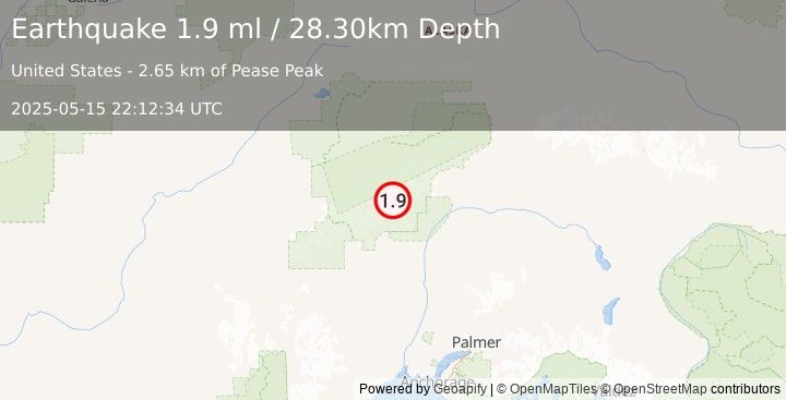 Earthquake 48 km N of Petersville, Alaska (1.9 ml) (2025-05-15 22:12:34 UTC)
