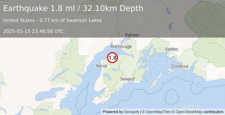 Earthquake 14 km SE of Point Possession, Alaska (1.8 ml) (2025-05-15 23:46:56 UTC)