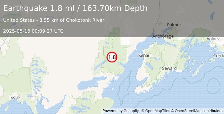 Earthquake 55 km NE of Port Alsworth, Alaska (1.8 ml) (2025-05-16 00:09:27 UTC)