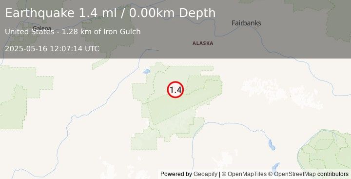 Earthquake 40 km E of Denali National Park, Alaska (1.4 ml) (2025-05-16 12:07:14 UTC)