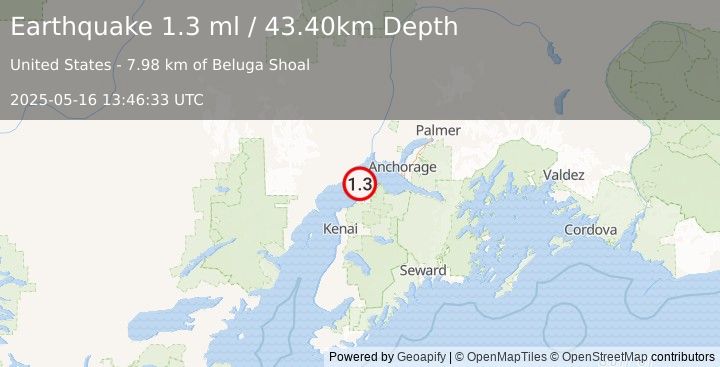 Earthquake 14 km NNW of Point Possession, Alaska (1.3 ml) (2025-05-16 13:46:33 UTC)