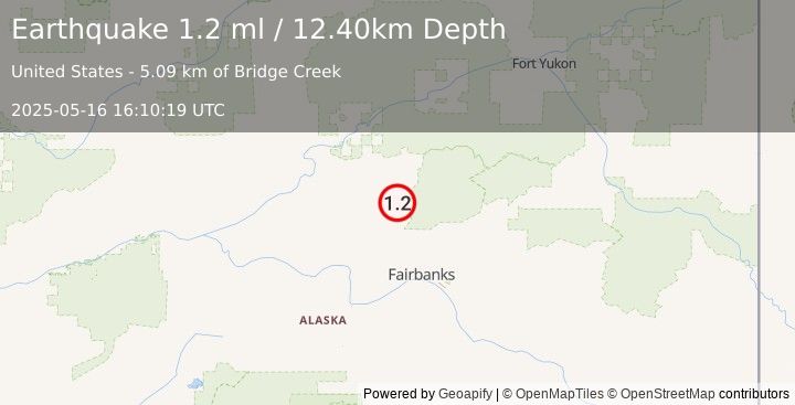 Earthquake 19 km ESE of Livengood, Alaska (1.2 ml) (2025-05-16 16:10:19 UTC)