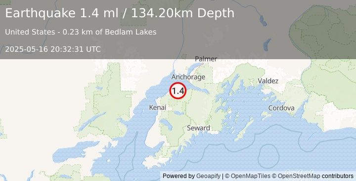 Earthquake 18 km E of Point Possession, Alaska (1.4 ml) (2025-05-16 20:32:31 UTC)