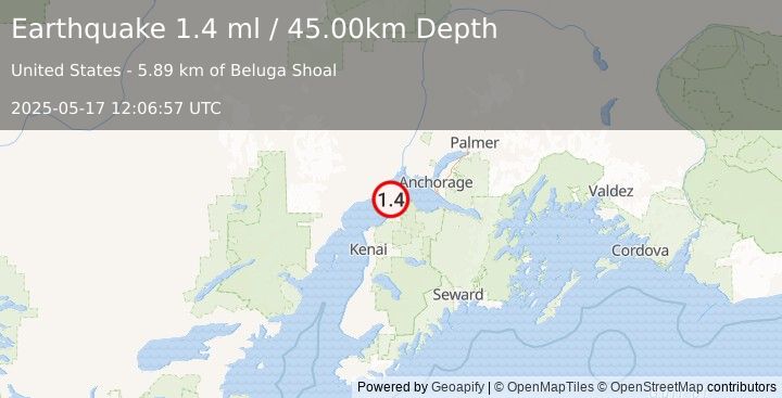 Earthquake 15 km NNW of Point Possession, Alaska (1.4 ml) (2025-05-17 12:06:57 UTC)