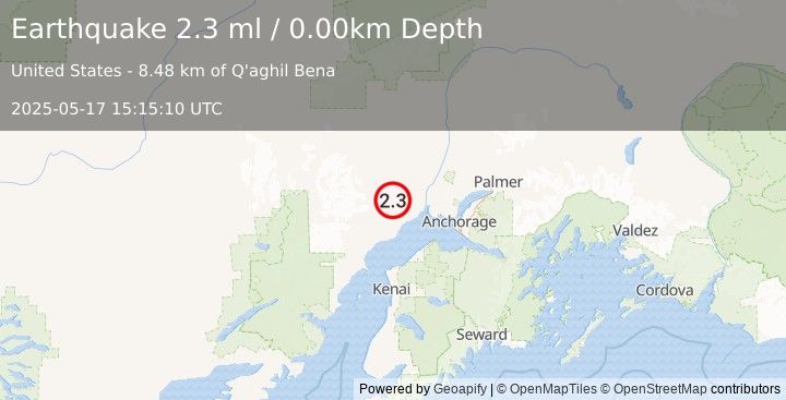 Earthquake 32 km NNW of Beluga, Alaska (2.3 ml) (2025-05-17 15:15:10 UTC)