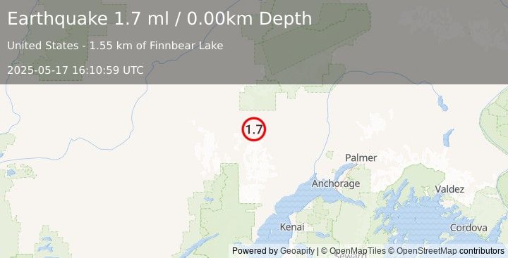 Earthquake 54 km W of Skwentna, Alaska (1.7 ml) (2025-05-17 16:10:59 UTC)