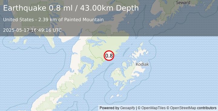 Earthquake 65 km NNW of Karluk, Alaska (0.8 ml) (2025-05-17 16:49:16 UTC)