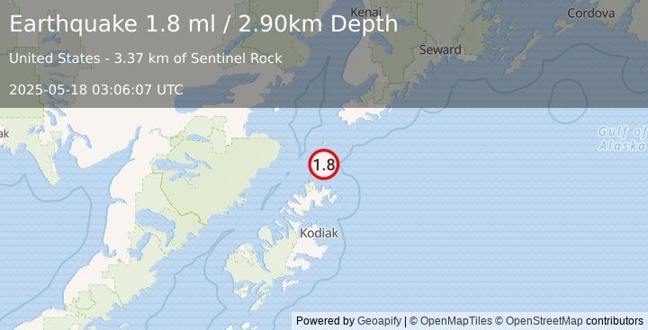 Earthquake 76 km NNE of Aleneva, Alaska (1.8 ml) (2025-05-18 03:06:07 UTC)