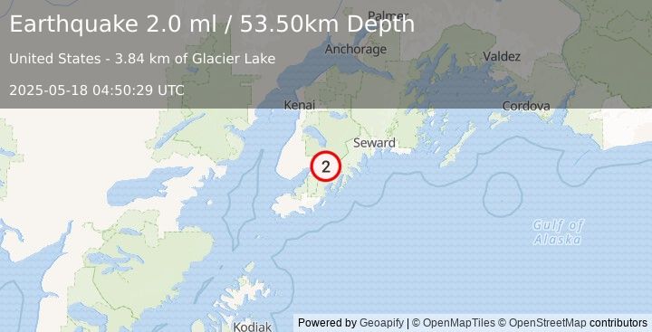 Earthquake 19 km ESE of Fox River, Alaska (2.0 ml) (2025-05-18 04:50:29 UTC)