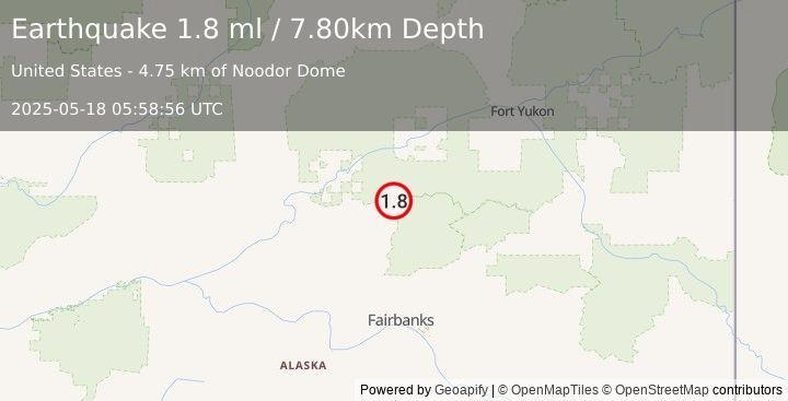 Earthquake 47 km NE of Livengood, Alaska (1.8 ml) (2025-05-18 05:58:56 UTC)