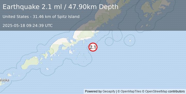 Earthquake 50 km SSE of Perryville, Alaska (2.1 ml) (2025-05-18 09:24:39 UTC)