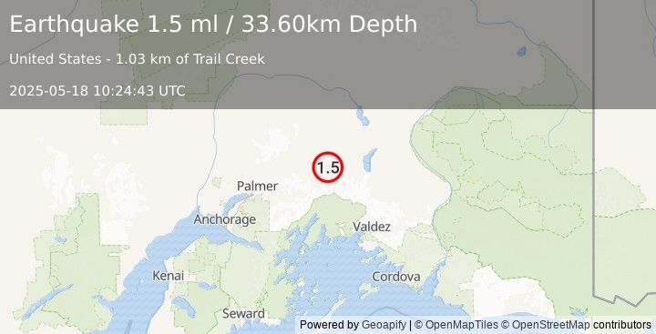 Earthquake 13 km E of Glacier View, Alaska (1.5 ml) (2025-05-18 10:24:43 UTC)