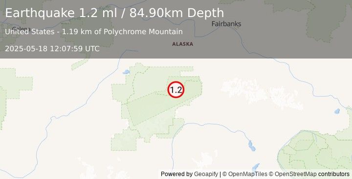 Earthquake 53 km WNW of Cantwell, Alaska (1.2 ml) (2025-05-18 12:07:59 UTC)