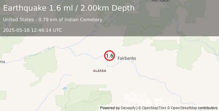 Earthquake 31 km SE of Minto, Alaska (1.6 ml) (2025-05-18 12:46:14 UTC)