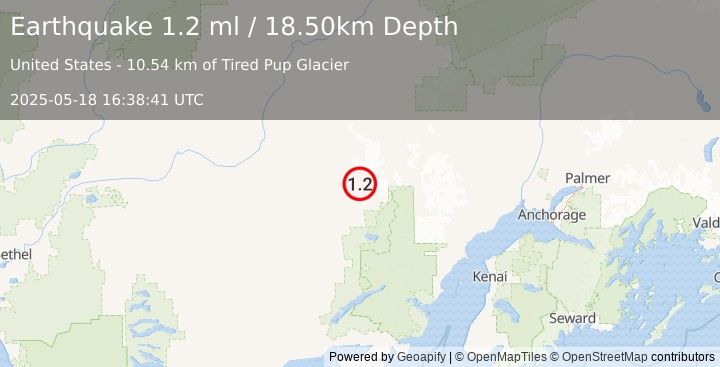 Earthquake 73 km ENE of Lime Village, Alaska (1.2 ml) (2025-05-18 16:38:41 UTC)