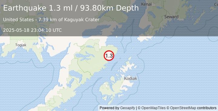 Earthquake 91 km NW of Aleneva, Alaska (1.3 ml) (2025-05-18 23:04:10 UTC)