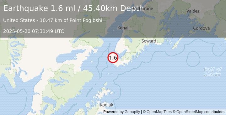 Earthquake 15 km WNW of Seldovia, Alaska (1.6 ml) (2025-05-20 07:31:49 UTC)