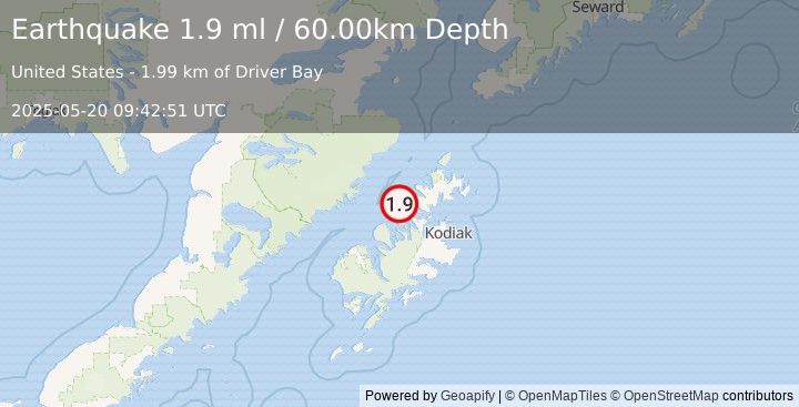 Earthquake 27 km W of Aleneva, Alaska (1.9 ml) (2025-05-20 09:42:51 UTC)