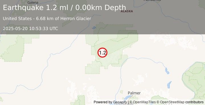Earthquake 56 km S of Denali National Park, Alaska (1.2 ml) (2025-05-20 10:53:33 UTC)