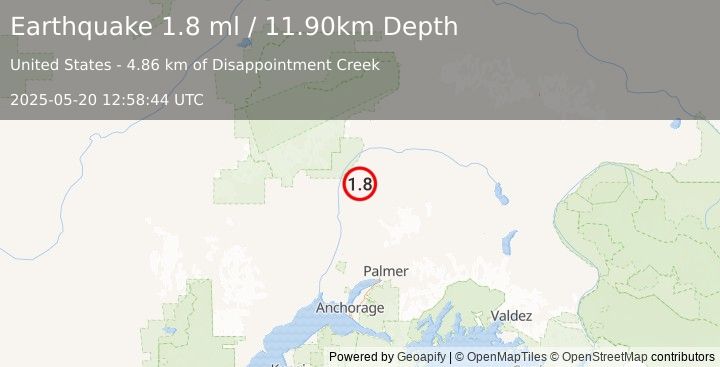 Earthquake 22 km ENE of Chase, Alaska (1.8 ml) (2025-05-20 12:58:44 UTC)