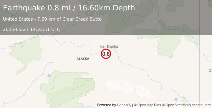Earthquake 25 km SSW of South Van Horn, Alaska (0.8 ml) (2025-05-21 14:33:51 UTC)