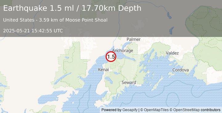 Earthquake 9 km N of Point Possession, Alaska (1.5 ml) (2025-05-21 15:42:55 UTC)