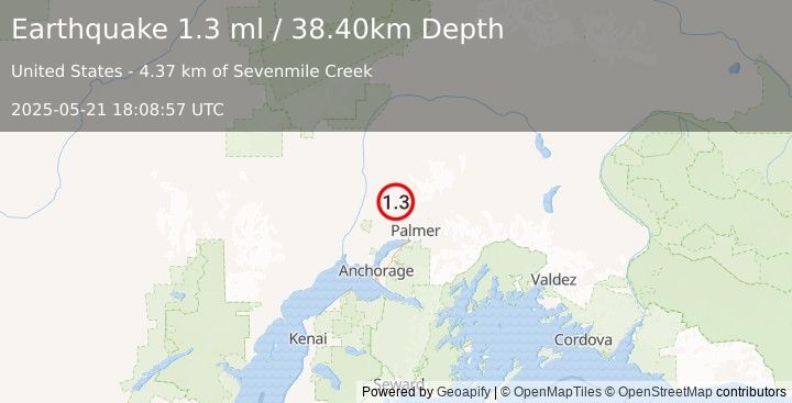 Earthquake 19 km NW of Fishhook, Alaska (1.3 ml) (2025-05-21 18:08:57 UTC)