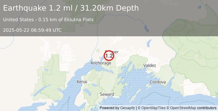 Earthquake 11 km SSW of Gateway, Alaska (1.2 ml) (2025-05-22 06:59:49 UTC)