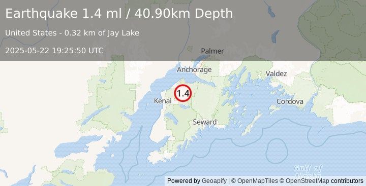 Earthquake 28 km SE of Point Possession, Alaska (1.4 ml) (2025-05-22 19:25:50 UTC)
