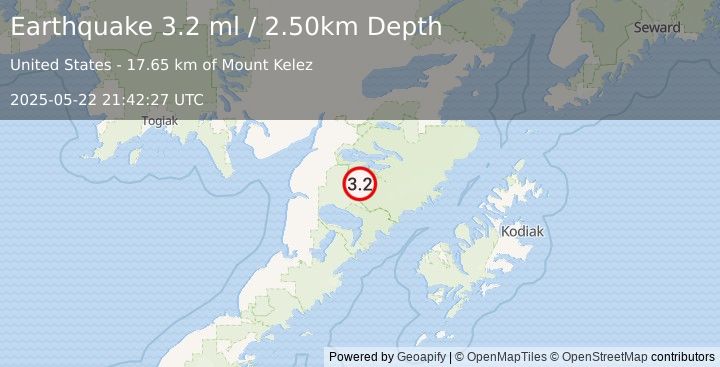Earthquake 55 km SE of King Salmon, Alaska (3.2 ml) (2025-05-22 21:42:27 UTC)