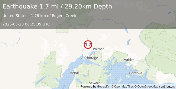 Earthquake 4 km N of Willow, Alaska (1.7 ml) (2025-05-23 06:25:39 UTC)