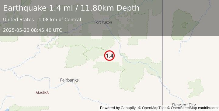 Earthquake 1 km NNW of Central, Alaska (1.4 ml) (2025-05-23 08:45:40 UTC)