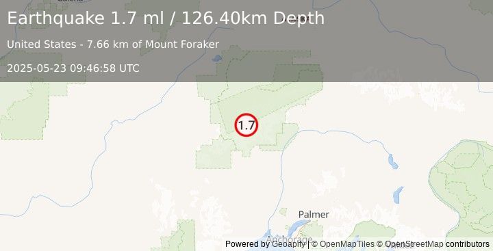 Earthquake 54 km NNW of Petersville, Alaska (1.7 ml) (2025-05-23 09:46:58 UTC)