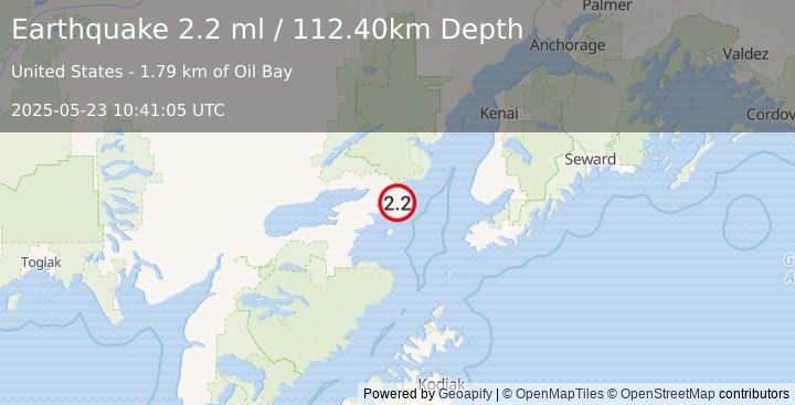 Earthquake 48 km ESE of Pedro Bay, Alaska (2.2 ml) (2025-05-23 10:41:05 UTC)