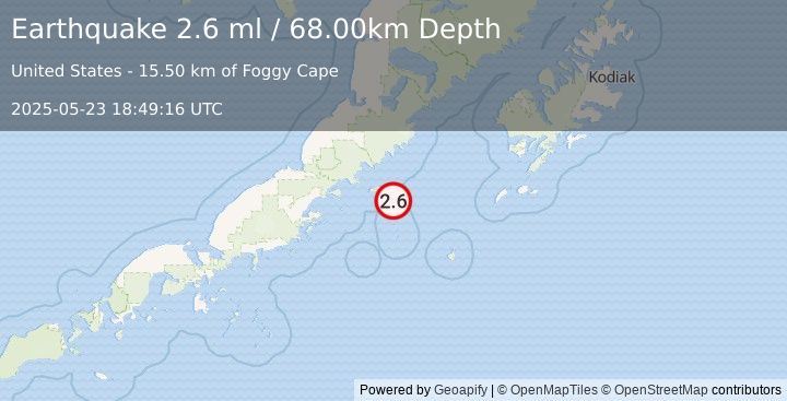 Earthquake 100 km E of Chignik, Alaska (2.6 ml) (2025-05-23 18:49:16 UTC)