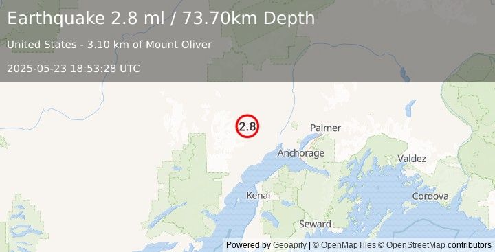 Earthquake 42 km SSW of Skwentna, Alaska (2.8 ml) (2025-05-23 18:53:28 UTC)