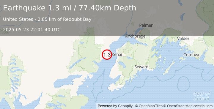 Earthquake 37 km WSW of Salamatof, Alaska (1.3 ml) (2025-05-23 22:01:40 UTC)