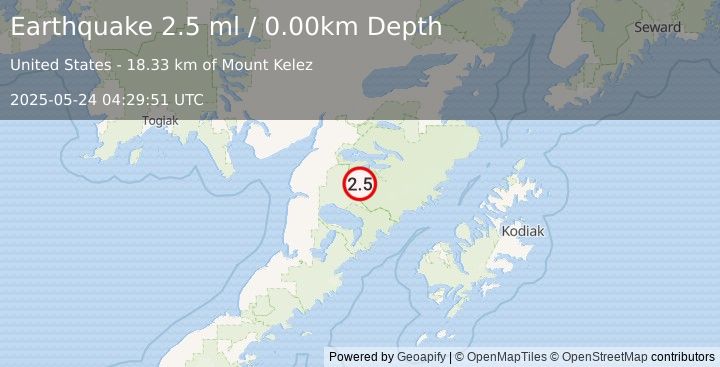 Earthquake 55 km SE of King Salmon, Alaska (2.5 ml) (2025-05-24 04:29:51 UTC)
