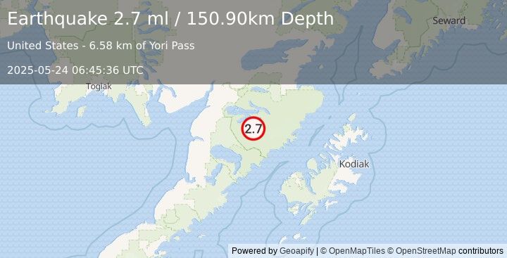 Earthquake 74 km ESE of King Salmon, Alaska (2.7 ml) (2025-05-24 06:45:36 UTC)