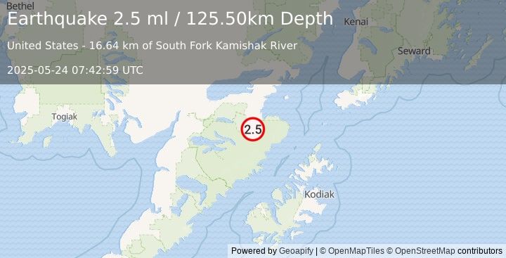 Earthquake 66 km SSE of Kokhanok, Alaska (2.5 ml) (2025-05-24 07:42:59 UTC)