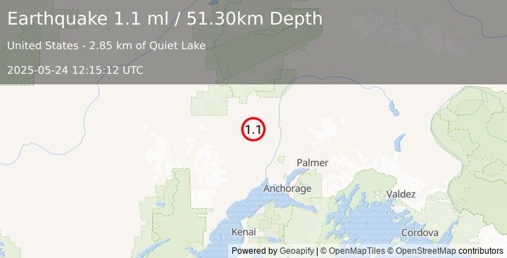 Earthquake 26 km ENE of Skwentna, Alaska (1.1 ml) (2025-05-24 12:15:12 UTC)