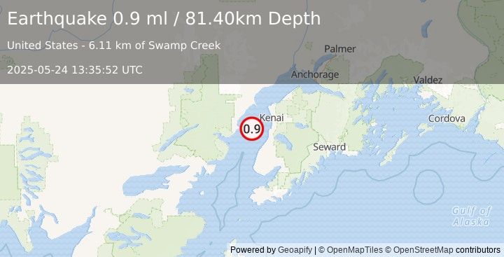 Earthquake 31 km W of Cohoe, Alaska (0.9 ml) (2025-05-24 13:35:52 UTC)