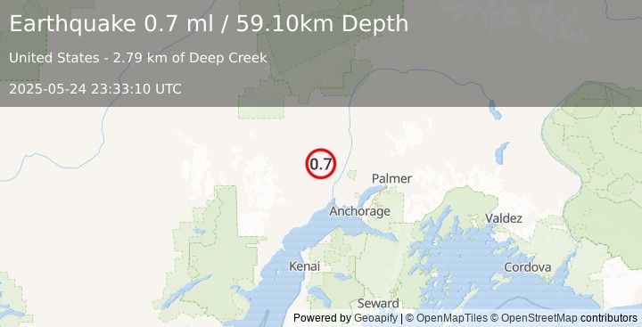 Earthquake 31 km NW of Susitna, Alaska (0.7 ml) (2025-05-24 23:33:10 UTC)